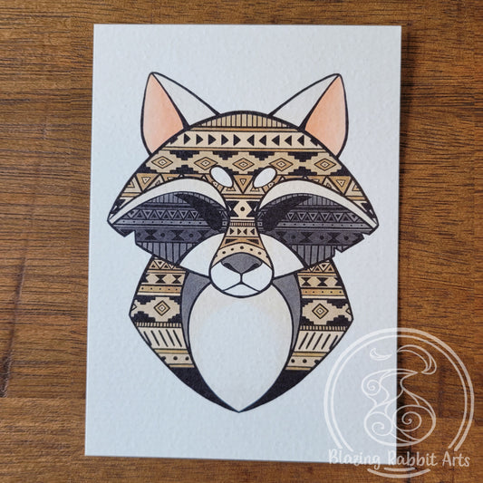 Postcard Raccoon Head